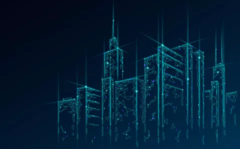 Linear graphic illustrating a smart building